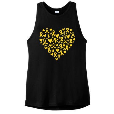 Gold Ribbon Heart Childhood Cancer Awareness Support Ladies PosiCharge Tri-Blend Wicking Tank