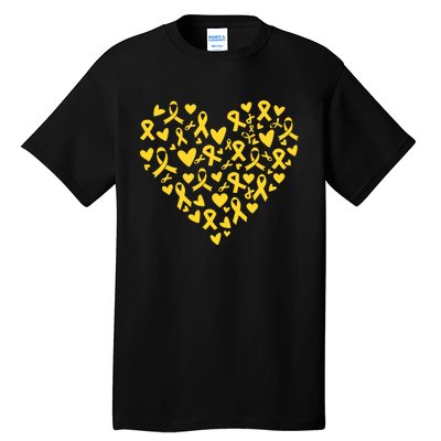 Gold Ribbon Heart Childhood Cancer Awareness Support Tall T-Shirt