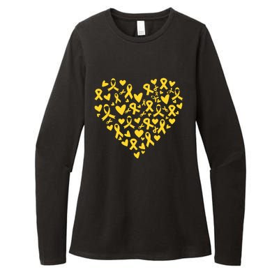 Gold Ribbon Heart Childhood Cancer Awareness Support Womens CVC Long Sleeve Shirt