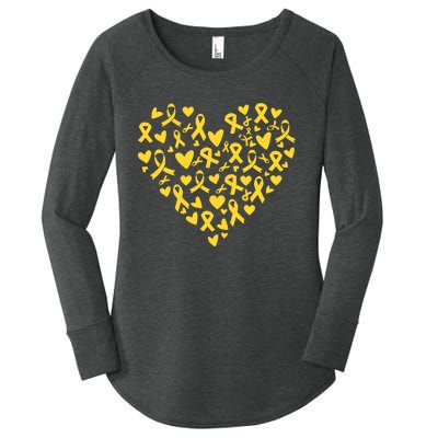 Gold Ribbon Heart Childhood Cancer Awareness Support Women's Perfect Tri Tunic Long Sleeve Shirt