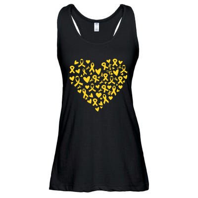 Gold Ribbon Heart Childhood Cancer Awareness Support Ladies Essential Flowy Tank