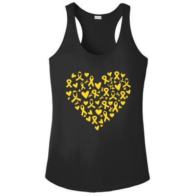 Gold Ribbon Heart Childhood Cancer Awareness Support Ladies PosiCharge Competitor Racerback Tank