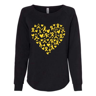 Gold Ribbon Heart Childhood Cancer Awareness Support Womens California Wash Sweatshirt