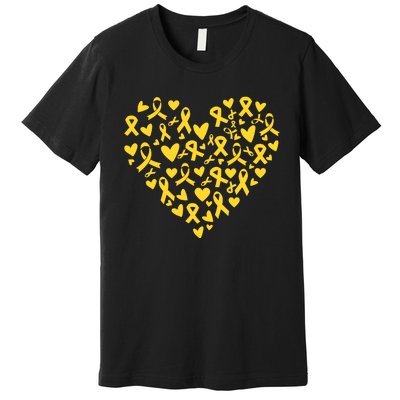 Gold Ribbon Heart Childhood Cancer Awareness Support Premium T-Shirt