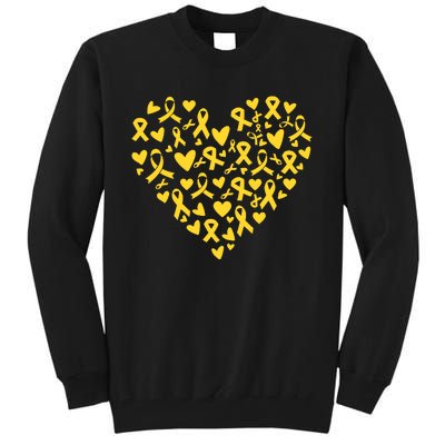 Gold Ribbon Heart Childhood Cancer Awareness Support Tall Sweatshirt