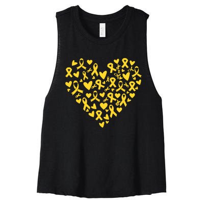 Gold Ribbon Heart Childhood Cancer Awareness Support Women's Racerback Cropped Tank