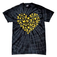 Gold Ribbon Heart Childhood Cancer Awareness Support Tie-Dye T-Shirt