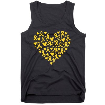 Gold Ribbon Heart Childhood Cancer Awareness Support Tank Top