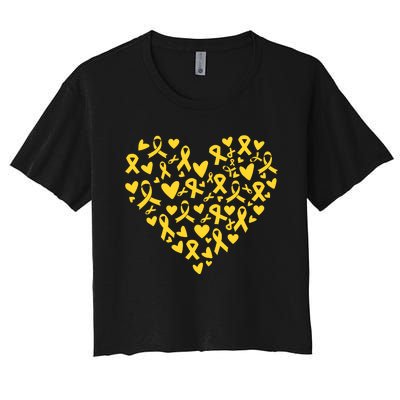 Gold Ribbon Heart Childhood Cancer Awareness Support Women's Crop Top Tee