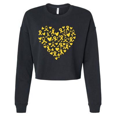 Gold Ribbon Heart Childhood Cancer Awareness Support Cropped Pullover Crew