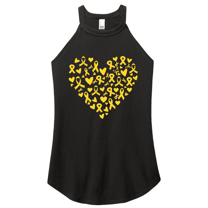 Gold Ribbon Heart Childhood Cancer Awareness Support Women's Perfect Tri Rocker Tank