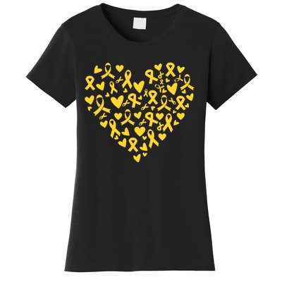 Gold Ribbon Heart Childhood Cancer Awareness Support Women's T-Shirt