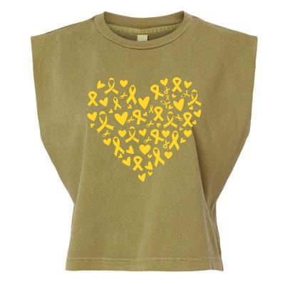 Gold Ribbon Heart Childhood Cancer Awareness Support Garment-Dyed Women's Muscle Tee