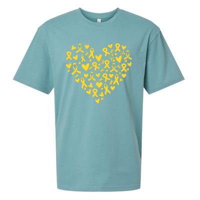 Gold Ribbon Heart Childhood Cancer Awareness Support Sueded Cloud Jersey T-Shirt