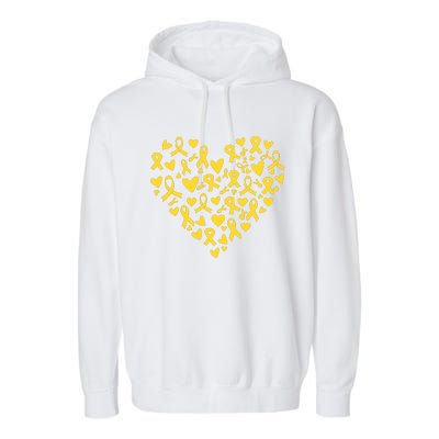 Gold Ribbon Heart Childhood Cancer Awareness Support Garment-Dyed Fleece Hoodie