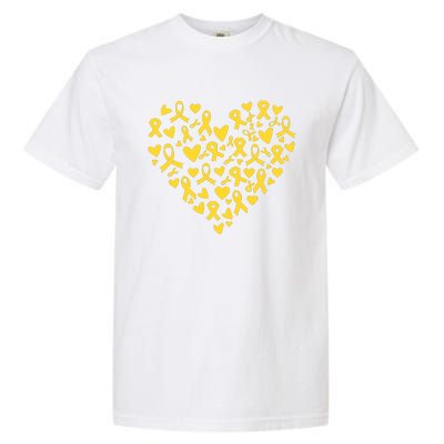 Gold Ribbon Heart Childhood Cancer Awareness Support Garment-Dyed Heavyweight T-Shirt