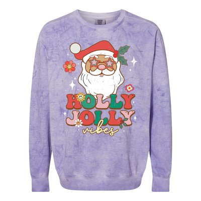 Groovy Retro Holly Xmas Jolly Vibes Santa Claus Christmas Colorblast Crewneck Sweatshirt