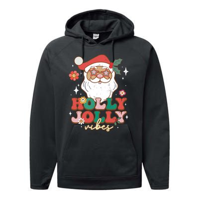 Groovy Retro Holly Xmas Jolly Vibes Santa Claus Christmas Performance Fleece Hoodie