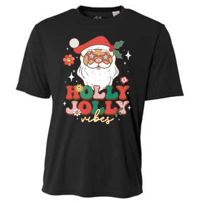 Groovy Retro Holly Xmas Jolly Vibes Santa Claus Christmas Cooling Performance Crew T-Shirt