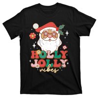 Groovy Retro Holly Xmas Jolly Vibes Santa Claus Christmas T-Shirt