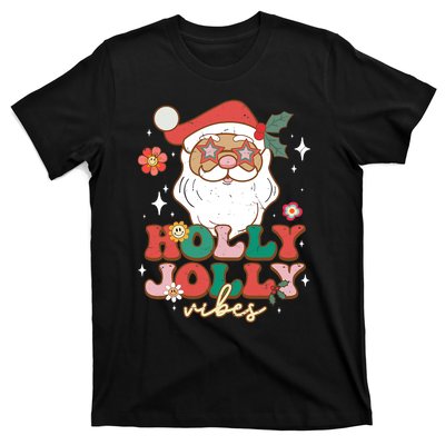 Groovy Retro Holly Xmas Jolly Vibes Santa Claus Christmas T-Shirt