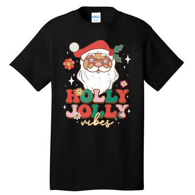 Groovy Retro Holly Xmas Jolly Vibes Santa Claus Christmas Tall T-Shirt