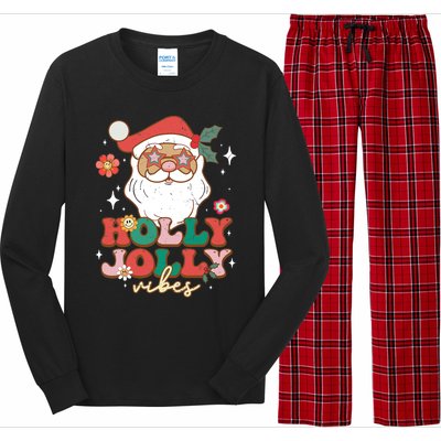 Groovy Retro Holly Xmas Jolly Vibes Santa Claus Christmas Long Sleeve Pajama Set