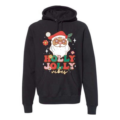 Groovy Retro Holly Xmas Jolly Vibes Santa Claus Christmas Premium Hoodie