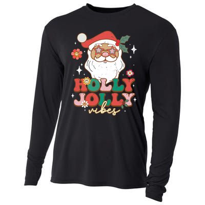 Groovy Retro Holly Xmas Jolly Vibes Santa Claus Christmas Cooling Performance Long Sleeve Crew