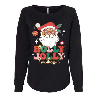 Groovy Retro Holly Xmas Jolly Vibes Santa Claus Christmas Womens California Wash Sweatshirt