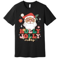 Groovy Retro Holly Xmas Jolly Vibes Santa Claus Christmas Premium T-Shirt