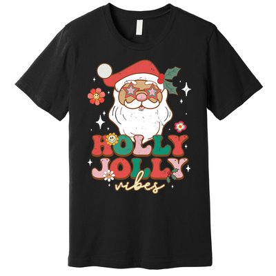 Groovy Retro Holly Xmas Jolly Vibes Santa Claus Christmas Premium T-Shirt