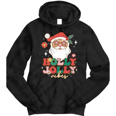 Groovy Retro Holly Xmas Jolly Vibes Santa Claus Christmas Tie Dye Hoodie