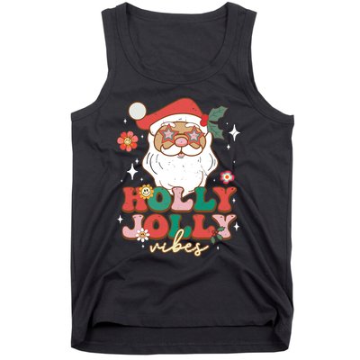 Groovy Retro Holly Xmas Jolly Vibes Santa Claus Christmas Tank Top