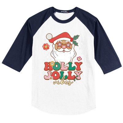 Groovy Retro Holly Xmas Jolly Vibes Santa Claus Christmas Baseball Sleeve Shirt