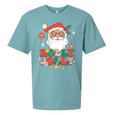 Groovy Retro Holly Xmas Jolly Vibes Santa Claus Christmas Sueded Cloud Jersey T-Shirt