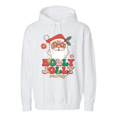 Groovy Retro Holly Xmas Jolly Vibes Santa Claus Christmas Garment-Dyed Fleece Hoodie