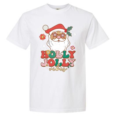 Groovy Retro Holly Xmas Jolly Vibes Santa Claus Christmas Garment-Dyed Heavyweight T-Shirt