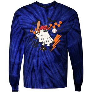 Ghost Retro Halloween Baseball Tie-Dye Long Sleeve Shirt