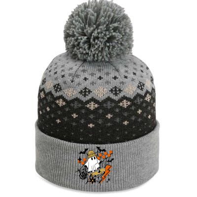 Ghost Retro Halloween Skateboard The Baniff Cuffed Pom Beanie