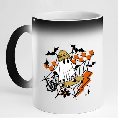 Ghost Retro Halloween Skateboard 11oz Black Color Changing Mug