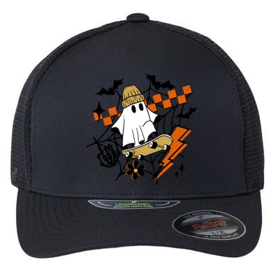 Ghost Retro Halloween Skateboard Flexfit Unipanel Trucker Cap