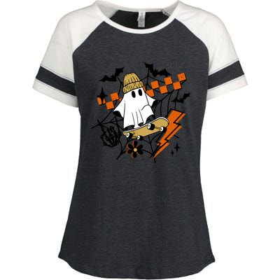 Ghost Retro Halloween Skateboard Enza Ladies Jersey Colorblock Tee