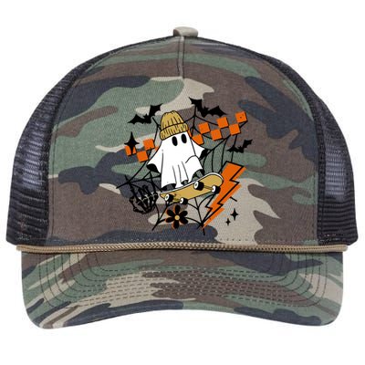 Ghost Retro Halloween Skateboard Retro Rope Trucker Hat Cap