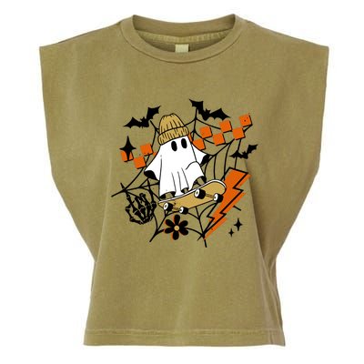 Ghost Retro Halloween Skateboard Garment-Dyed Women's Muscle Tee