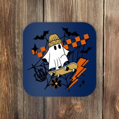 Ghost Retro Halloween Skateboard Coaster