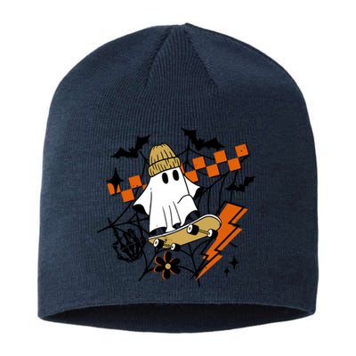 Ghost Retro Halloween Skateboard Sustainable Beanie