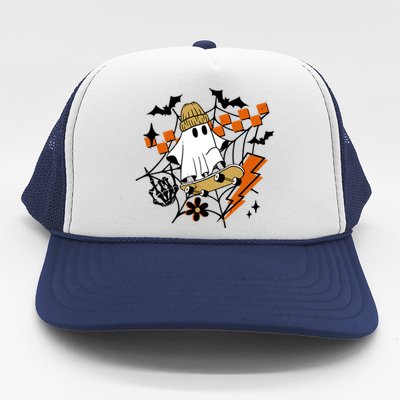 Ghost Retro Halloween Skateboard Trucker Hat