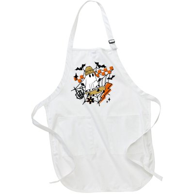 Ghost Retro Halloween Skateboard Full-Length Apron With Pockets