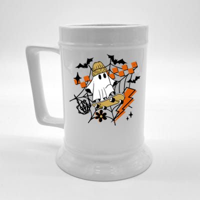 Ghost Retro Halloween Skateboard Beer Stein